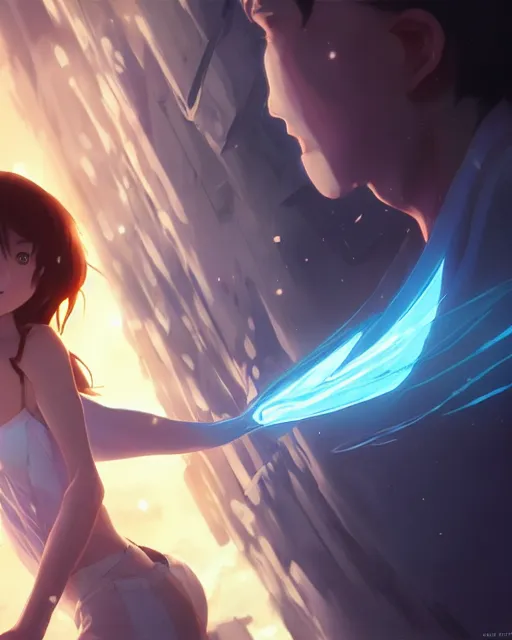 Image similar to infinity, full shot, atmospheric lighting, detailed face, by makoto shinkai, stanley artgerm lau, wlop, rossdraws