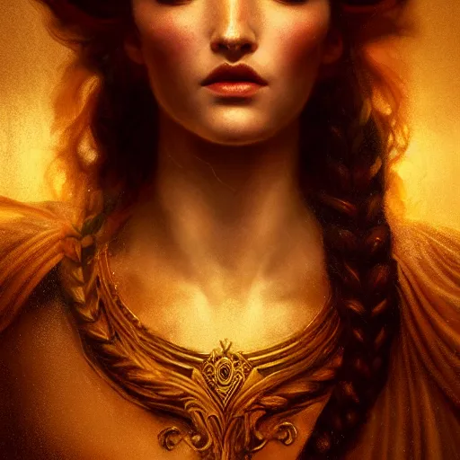 Image similar to majestic gracious regal seductive persephone portrait, ancient greece, atmospheric lighting, painted, menacing, intricate, volumetric lighting, beautiful, rich deep colours masterpiece, golden hour, sharp focus, ultra detailed, by leesha hannigan, ross tran, thierry doizon, kai carpenter, ignacio fernandez rios