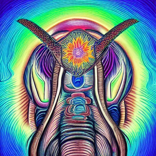 Prompt: a mule in the style of alex grey