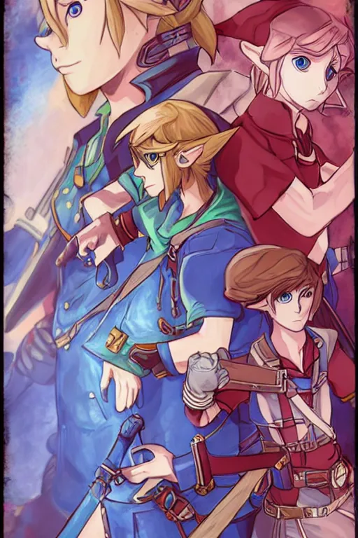 Image similar to an in game portrait of link from persona, persona art style.