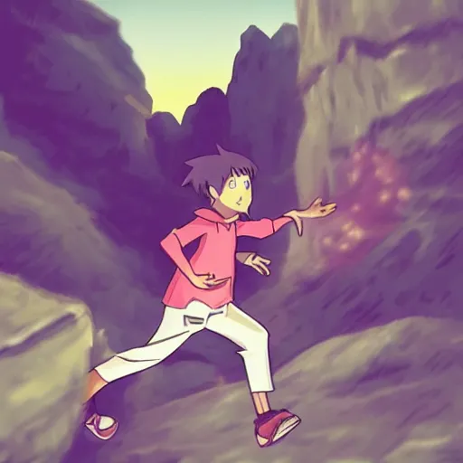 Image similar to “Indians jones running away from a boulder, anime style”