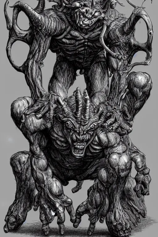 Image similar to humanoid hunched figure troll with 1 horn, ogre, fantasy, highly detailed, digital art, sharp focus, trending on art station, kentaro miura manga art style