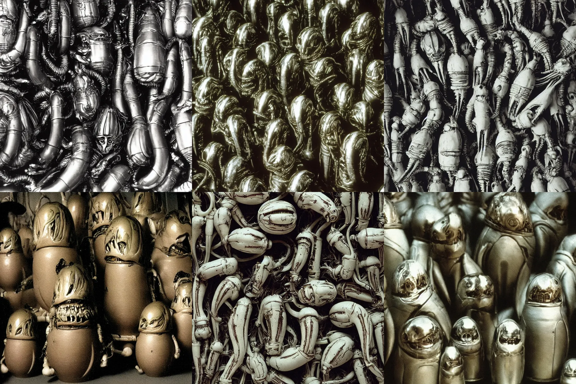 Prompt: xenomorph as nesting dolls. by h. r. giger and ernst haas. studio color photography