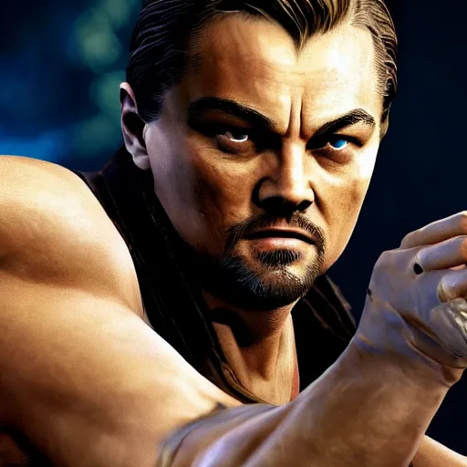 Prompt: Leonardo Dicaprio in Mortal Kombat XII, 4k, detailed,