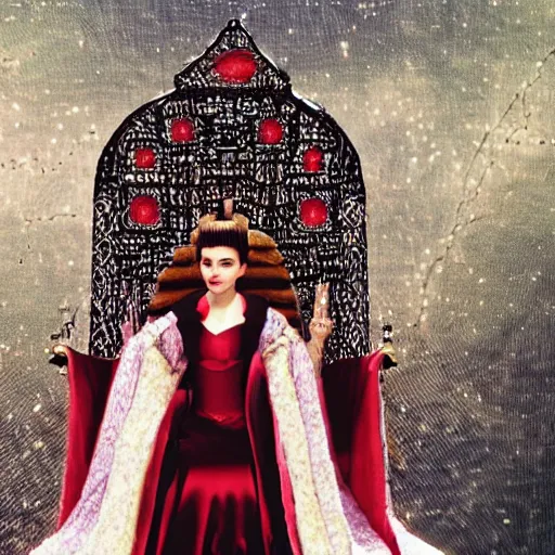 Prompt: queen amidala sitting down on a throne