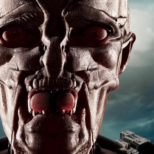 Prompt: brutal robotic face from iron sky