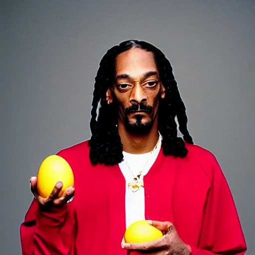 Image similar to Snoop Dogg holding an egg for a 1990s sitcom tv show, Studio Photograph, portrait, C 12.0