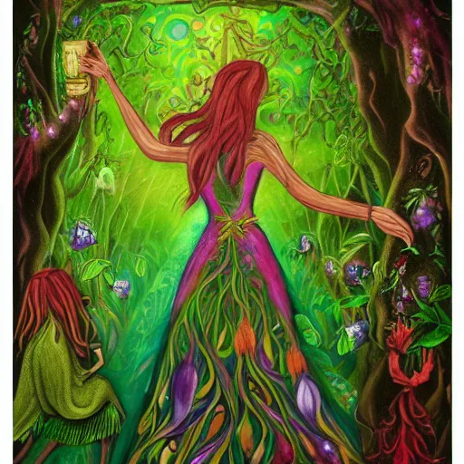 Image similar to Enchanted and magic forest, ayahuasca inspired