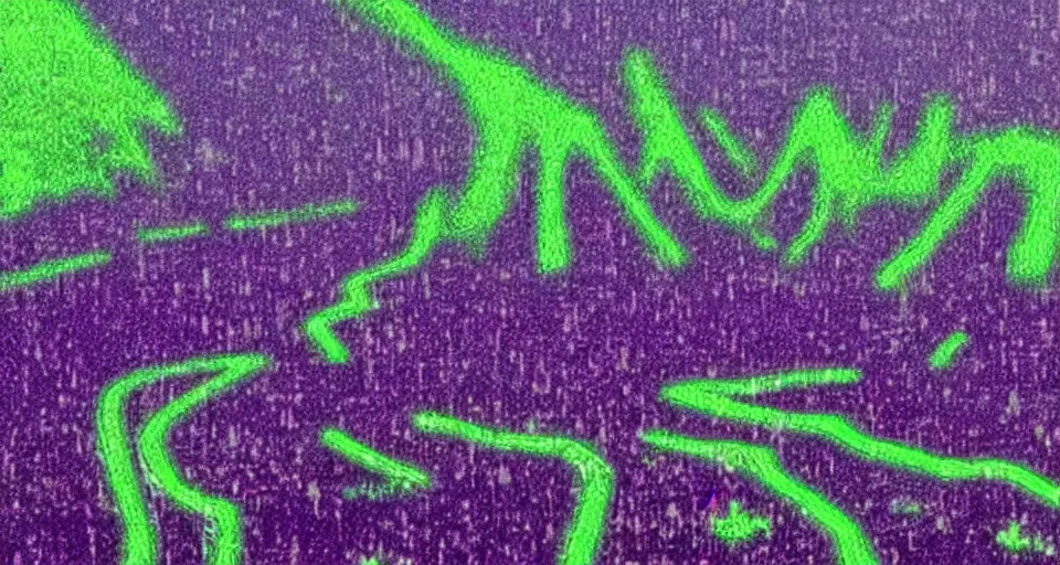 Prompt: 1717188479 A Super-developed Purple and green Neon highlighted Martian City in the middle of a rainstorm