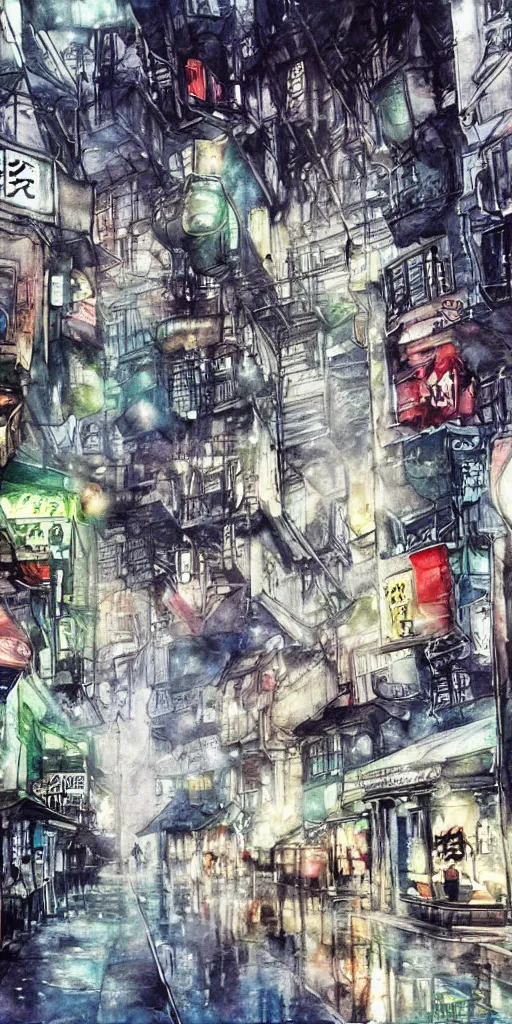 Image similar to hyper realistic manga city water color