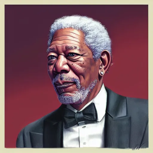 Image similar to morgan freeman wearing a tuxedo, portrait, highly detailed, digital painting, artstation, concept art, sharp focus, illustration, art by artgerm and greg rutkowski and alphonse mucha