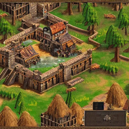 Prompt: isometric map of age of empires video game website , procedural, Travian, AOE2 , civilization, river, forest, cave, mountain, woods, hills, buildings, Insane Details, Digital Art, Epic Atmosphere, Extremely Detailed, mayans