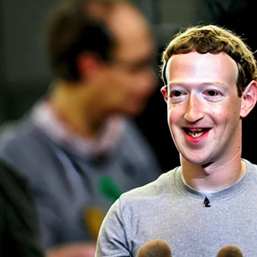 Prompt: Mark Zuckerberg alienish puppeteering human mark zuckerberg. photograph.