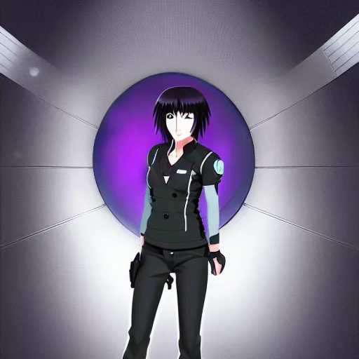 Anime Major motoko kusanagi in all black uniform,, Stable Diffusion