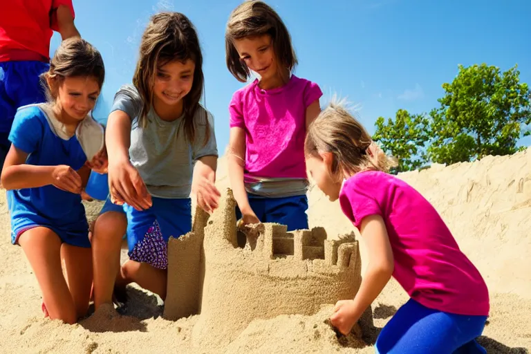 Image similar to children touching a sand castle