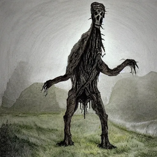 Image similar to horror beast in the style of Andrew Wyeth