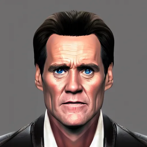 Image similar to hyper - realistic portrait of jim carrey in a gta game, concept art, 3 d, 4 k