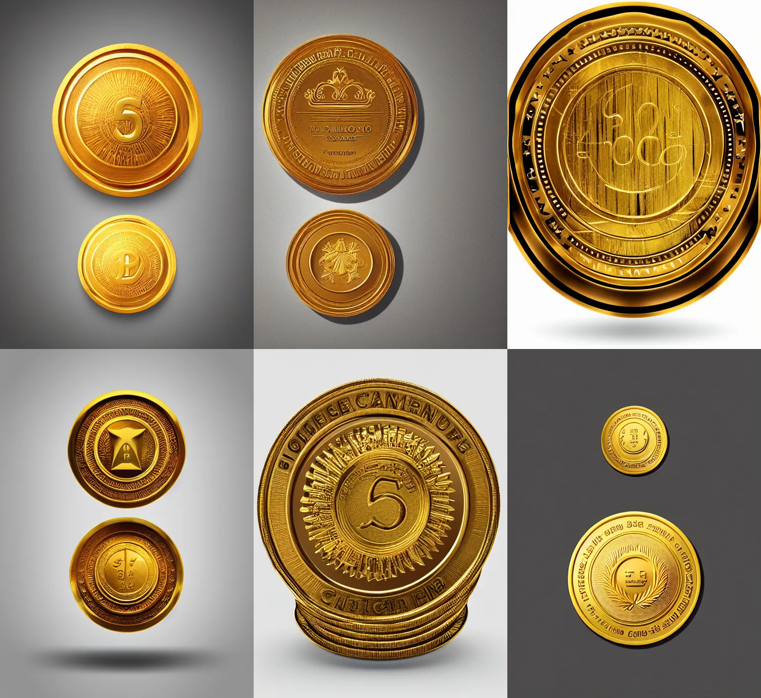 Prompt: “ golden coin, champion, wining, award, front, center view, white background, render corona, redshift render, photo, realistic, hyper realistic, studio light, stock color, bright, detailed, organic form ”