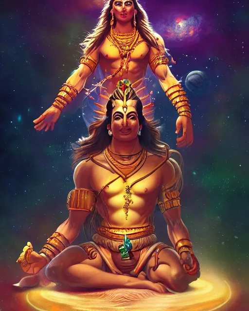 Image similar to full body portrait of Lord Shiva in Outer Space by Stanley Artgerm Lau, WLOP, Rossdraws, frank frazetta, Andrei Riabovitchev, Marc Simonetti, tranding on artstation