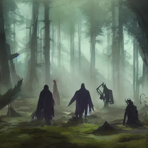 Image similar to group of vampires in the woods, hyperrealistic, trending on pixiv fanbox, painted by greg rutkowski makoto shinkai takashi takeuchi studio ghibli, akihiko yoshida