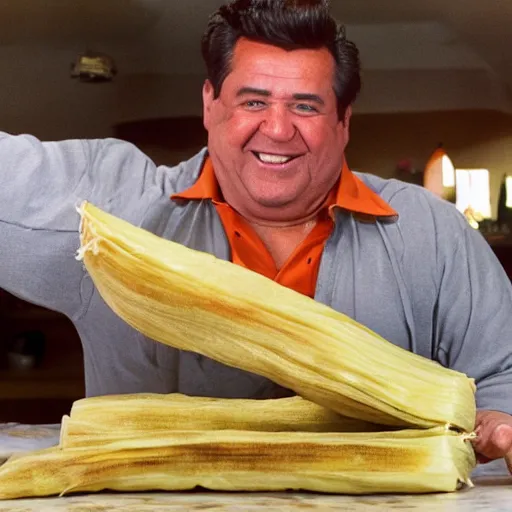 Image similar to Fred Flintstone eating tamales