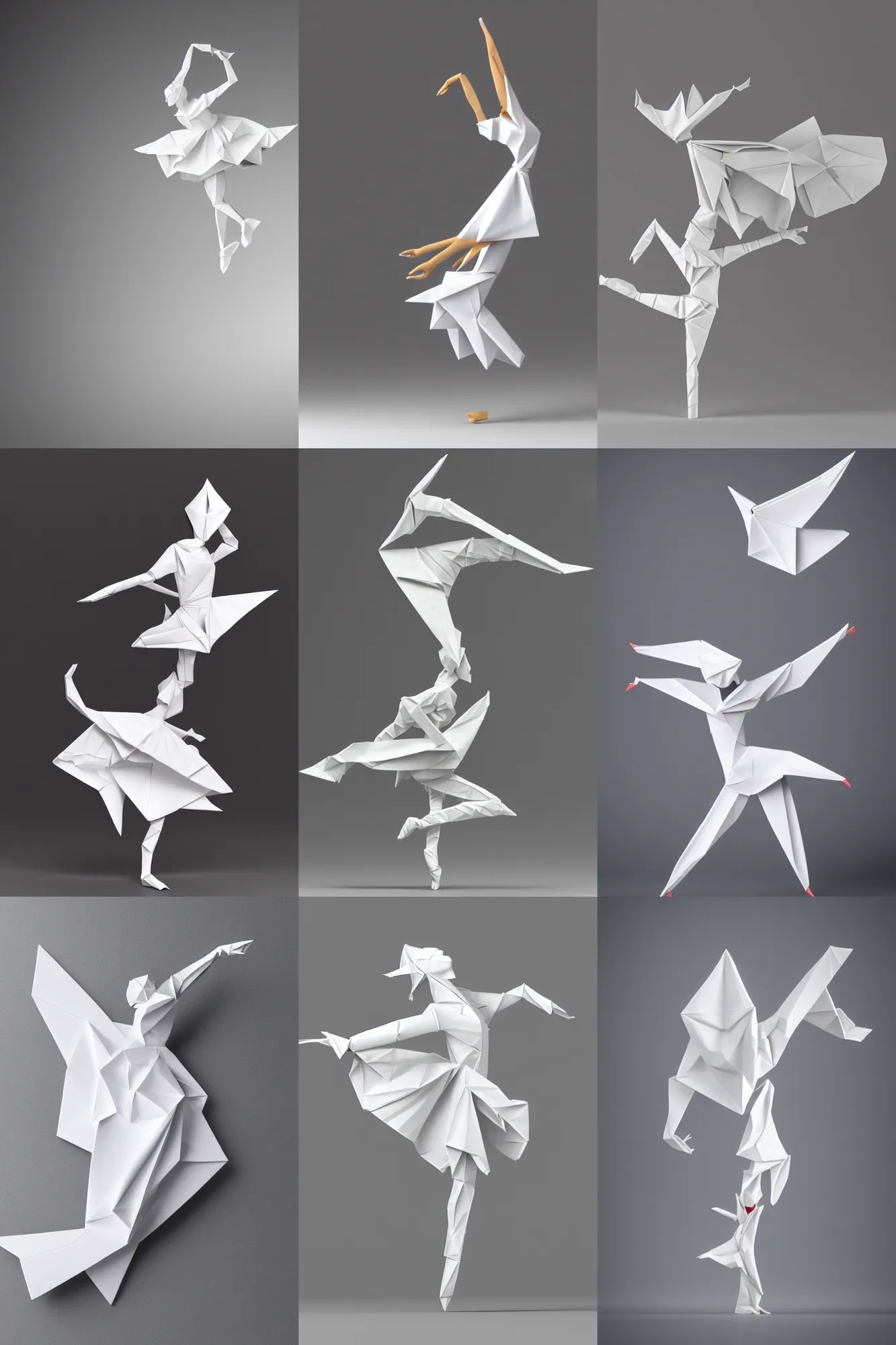 Image similar to origami dancer in white paper, 3 d render, ultra - detailed, on white background, studio shot