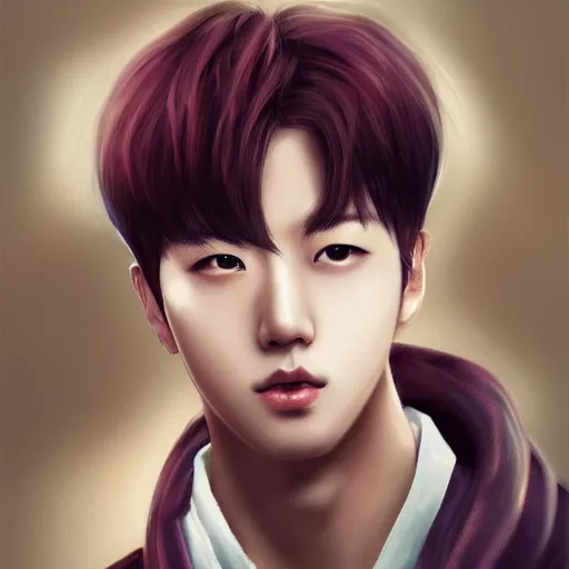 Image similar to jin from bts, elegant, ultra highly detailed, digital painting, smooth, sharp focus, artstation, art by Sakimichan