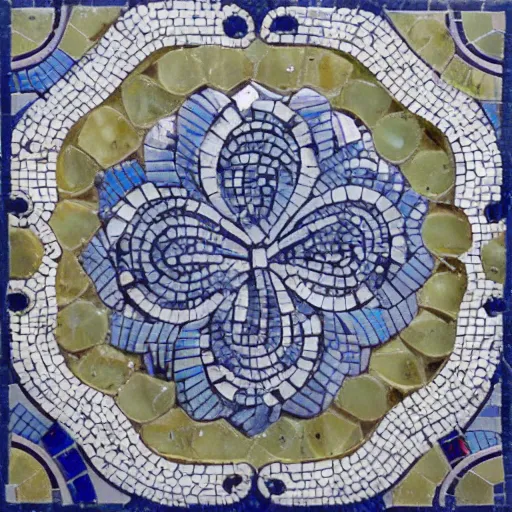 Prompt: detailed tile design, mosaic closeup, depicting swan and waterlily