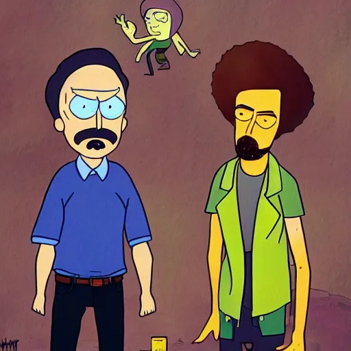 Image similar to breaking bad crossover with rick and morty, fanart trending on artstation, deviantart, oil painting