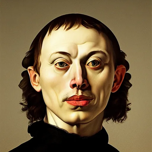 Image similar to a caravaggio face portrait of melon husk, elon musks much fruitier genetically engineered cousin, 4 k