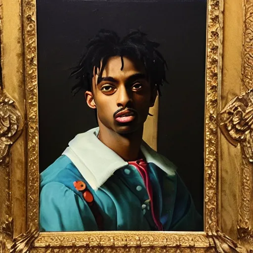 Image similar to A Renaissance portrait painting of Playboi Carti, oil on canvas