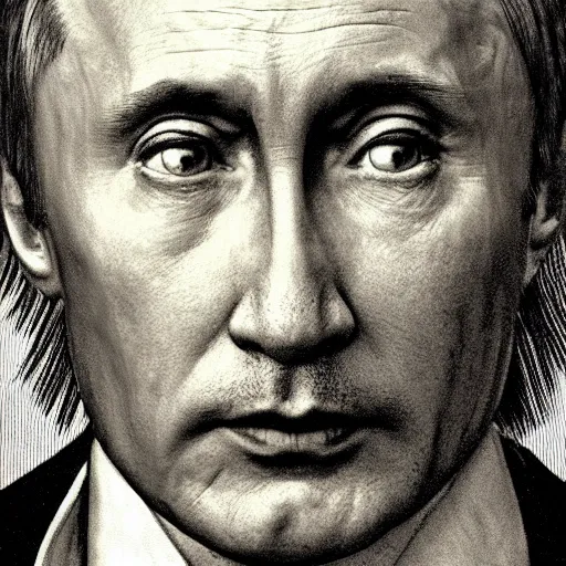 Prompt: vision of ezekiel with vladimir putin, macro head portrait centered