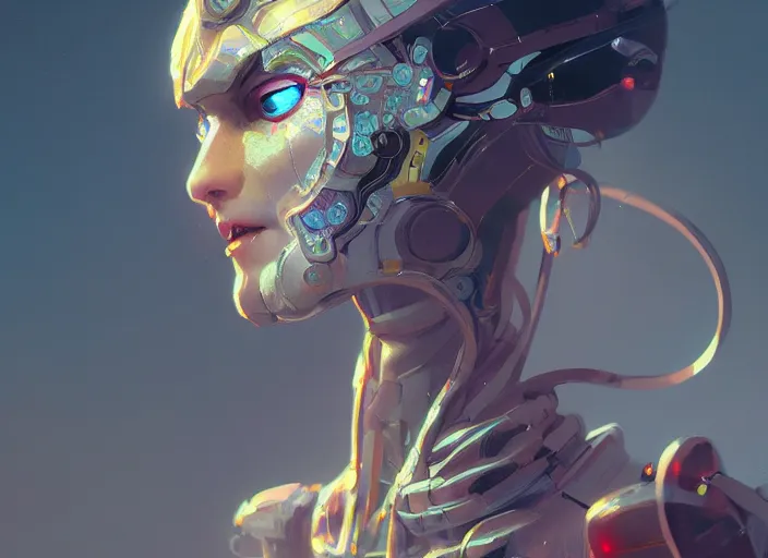 Image similar to portrait _ of a beautiful magic robot character design fantasy intricate _ cinematic _ lighting _ highly _ detailed _ digital _ painting _ artstation by wlop