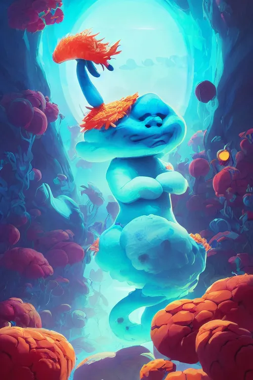 Image similar to smurf ghost creature animal sushi cristal very big eye roots cactus elemental flush of force nature micro world fluo fishscale, behance hd by jesper ejsing, by rhads, makoto shinkai and lois van baarle, ilya kuvshinov, rossdraws radiating a glowing aura global illumination ray tracing hdr