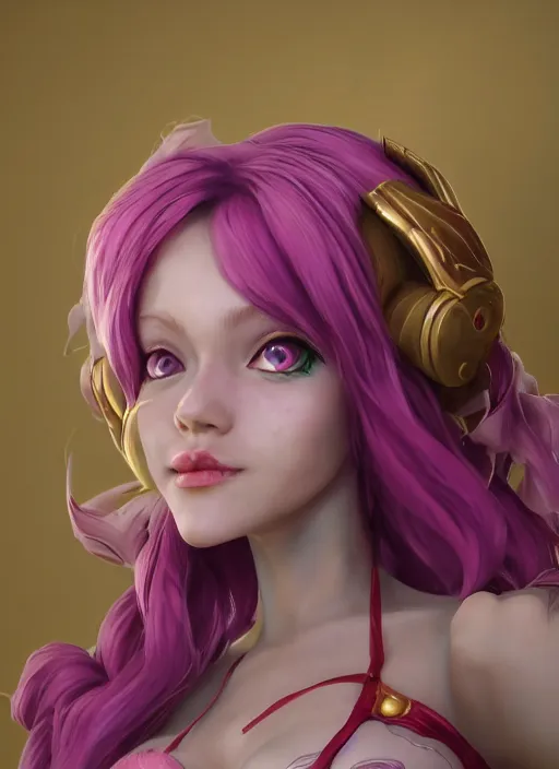 Image similar to joyful seraphine, from league of legends, pink hair, au naturel, studio microphone, new musical instruments, hyper detailed, digital art, trending in artstation, cinematic lighting, studio quality, smooth render, unreal engine 5 rendered, octane rendered, art style by klimt and nixeu and ian sprigger and wlop and krenz cushart