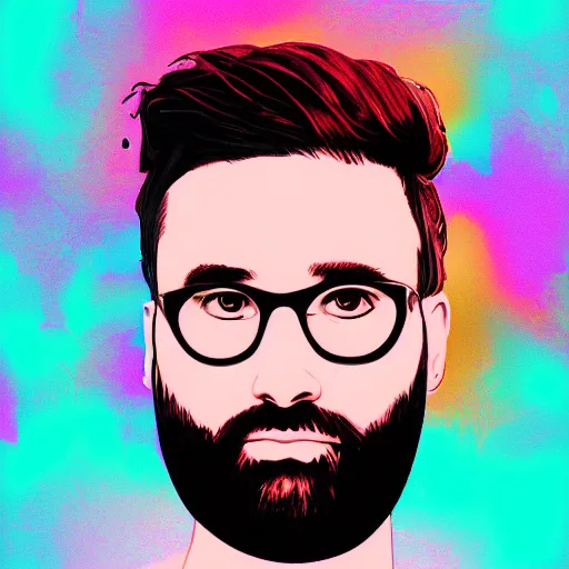 Image similar to michael stevens portrait, vaporwave, digital art