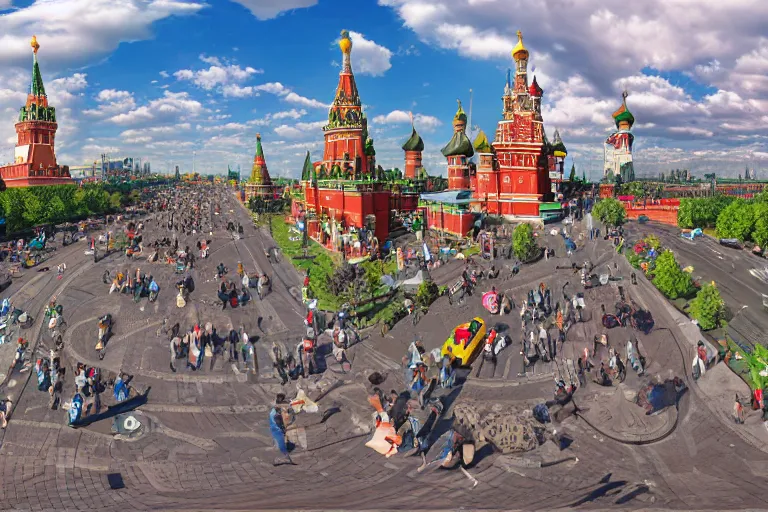 Prompt: moscow street view panoramic disney style exaggerated funny