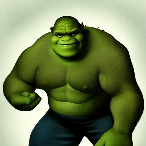 Prompt: Digital painting of Shrek as The Hulk
