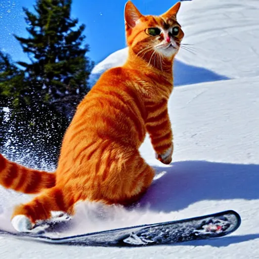 Image similar to an anthropomorphic orange tabby cat skiing