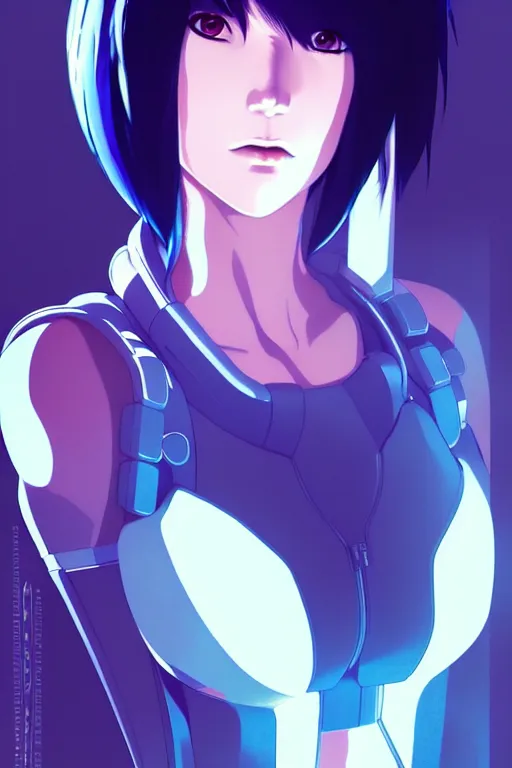 Image similar to a still fullbody portrait of motoko kusanagi ghost in the shell, finely detailed features, closeup at the faces, perfect art, at a cyberpunk city, gapmoe yandere grimdark, trending on pixiv fanbox, by ilya kuvshinov, rossdraws, artgerm