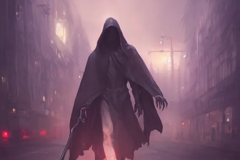 Prompt: the grim reaper stalking the streets at night, made by stanley artgerm lau, wlop, rossdraws, artstation, cgsociety, concept art, cgsociety, octane render, trending on artstation, artstationhd, artstationhq, unreal engine, 4 k, 8 k,