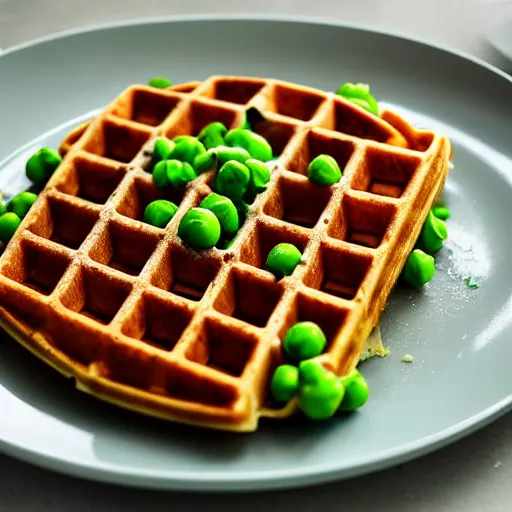 Image similar to A waffle with peas on it, photograph