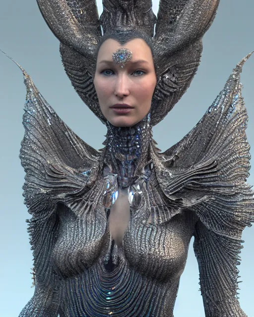 Image similar to a highly detailed metahuman 4 k close up render of an alien goddess bella hadid as alien in iris van herpen dress schiaparelli in diamonds crystals swarovski and jewelry in style of alphonse mucha gustav klimt trending on artstation made in unreal engine 4