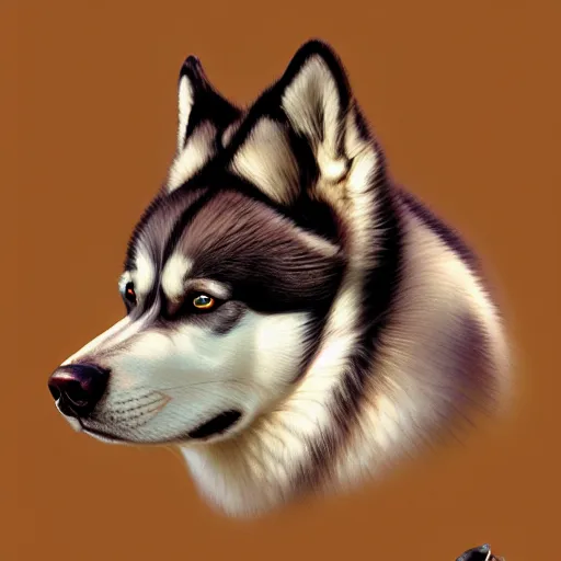 Prompt: beautiful detailed picture of a hershey bar in the shape of a husky, intricate, elegant, highly detailed, my rendition, digital painting, artstation, concept art, smooth, sharp focus, illustration, art by artgerm and greg rutkowski and alphonse mucha