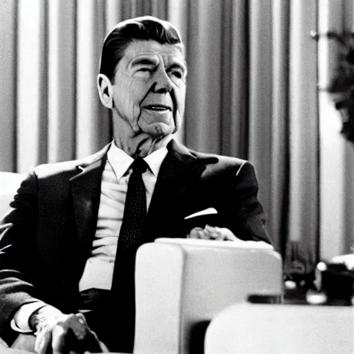 Prompt: “a still of Ronald Reagan as Jill Masterson in Goldfinger (1964)”