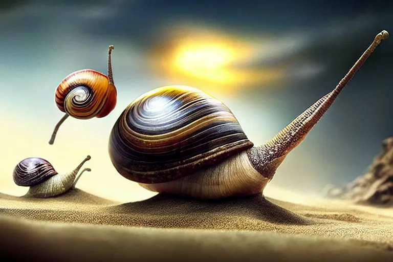 Image similar to epic professional digital art of a heroic snail pushing a marble up a sand hill,, best on artstation, cgsociety, wlop, Behance, pixiv, astonishing, impressive, outstanding, epic, cinematic, stunning, gorgeous, much detail, much wow,, masterpiece.