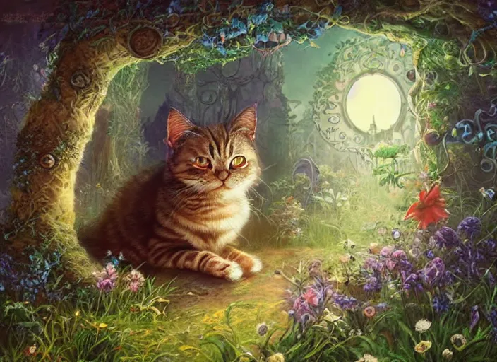 Image similar to magical cat, path traced, highly detailed, high quality, digital painting, by studio ghibli, lise deharme, alexander jansson, paul lehr, tim white, hans zatzka, george stubbs, louis wain