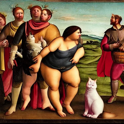 Image similar to fat cat superhero, Renaissance painting