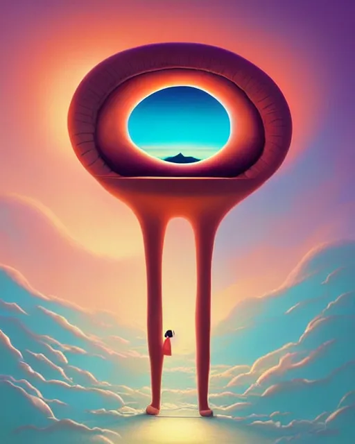 Prompt: yabayaba oobigoogi, a surrealist painting by naoto hattori, sunset, by beeple, symmetry, by makoto shinkai and lois van baarle, trending on deviantart, pop surrealism, groovy, whimsical