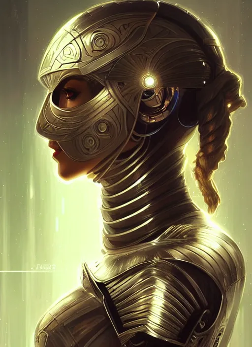Prompt: head and shoulders portrait of a female knight, symmetry!! sci - fi armour, tech wear, glowing lights!! sci - fi, intricate, elegant, highly detailed, digital painting, artstation, concept art, smooth, sharp focus, illustration, art by artgerm and greg rutkowski and alphonse mucha